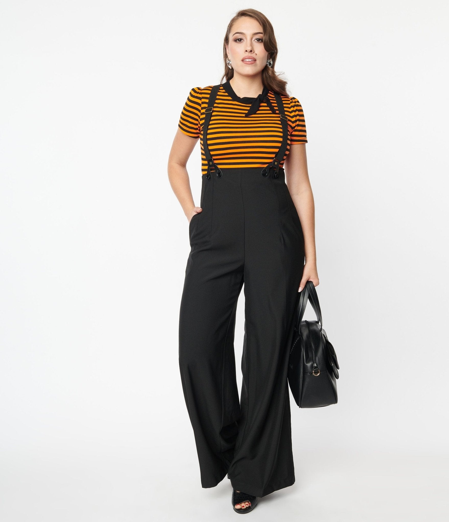 1960s Pants – Top Ten Styles for Women Unique Vintage Black High Waist Suspender Pants $78.00 AT vintagedancer.com