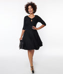 Fit-and-Flare Princess Seams Waistline Vintage Keyhole Fitted Swing-Skirt Dress