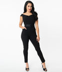 Fitted Pocketed Belted Back Zipper Off the Shoulder Elasticized Waistline Bardot Neck Notched Collar Jumpsuit