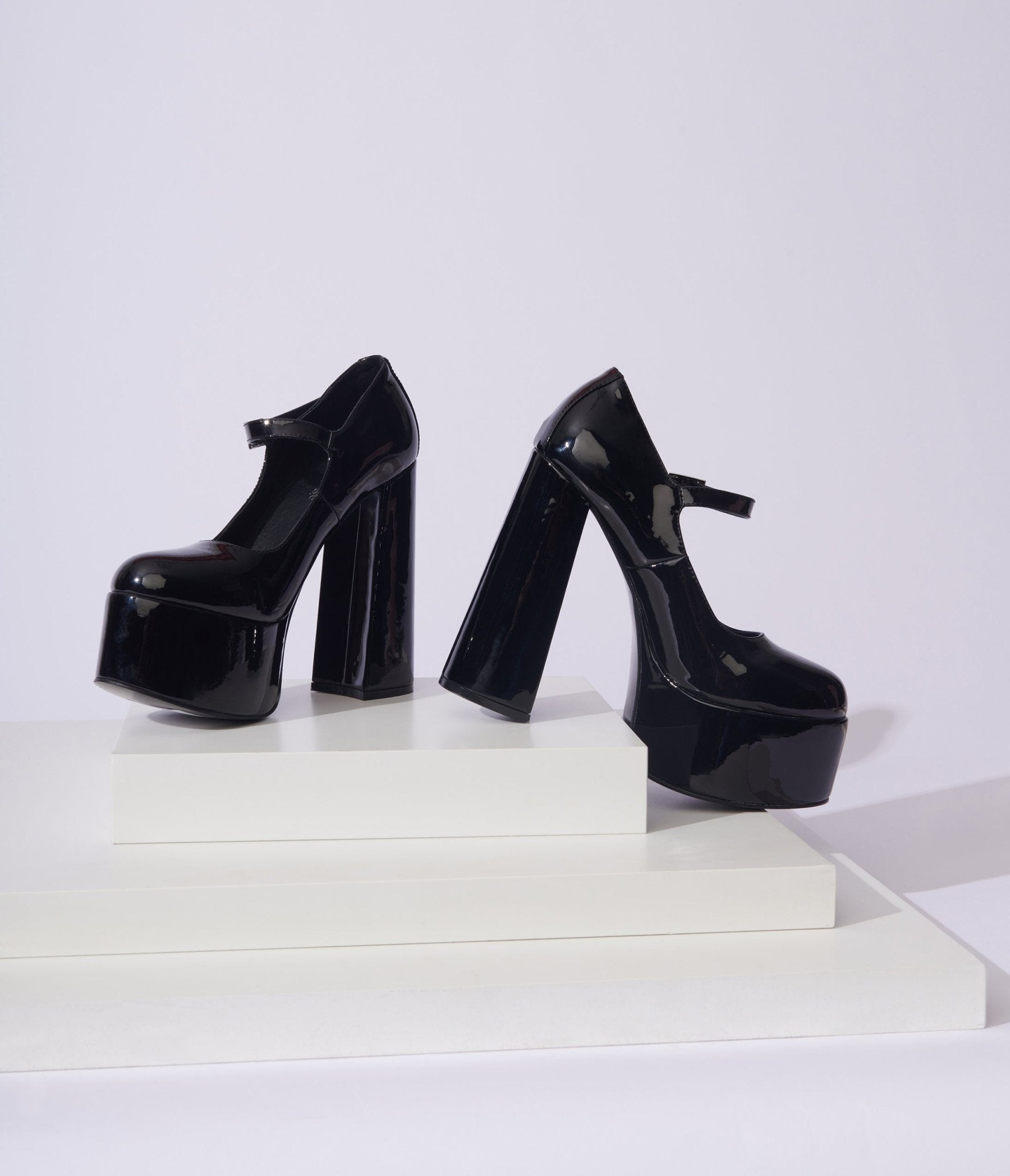 

Unique Vintage Black Patent Leatherette Platform Mary Jane Heels