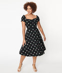 Bardot Neck Sweetheart Swing-Skirt General Print Off the Shoulder Back Zipper Belted Vintage Dress