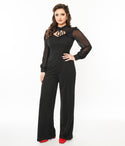 Sophisticated Sweetheart Long Puff Sleeves Sleeves Cutout Button Closure Back Zipper Polka Dots Print Jumpsuit