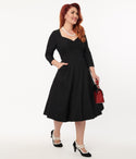 Swing-Skirt Queen Anne Neck Sweetheart Fitted Dress