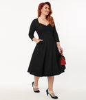 Fitted Swing-Skirt Queen Anne Neck Sweetheart Dress