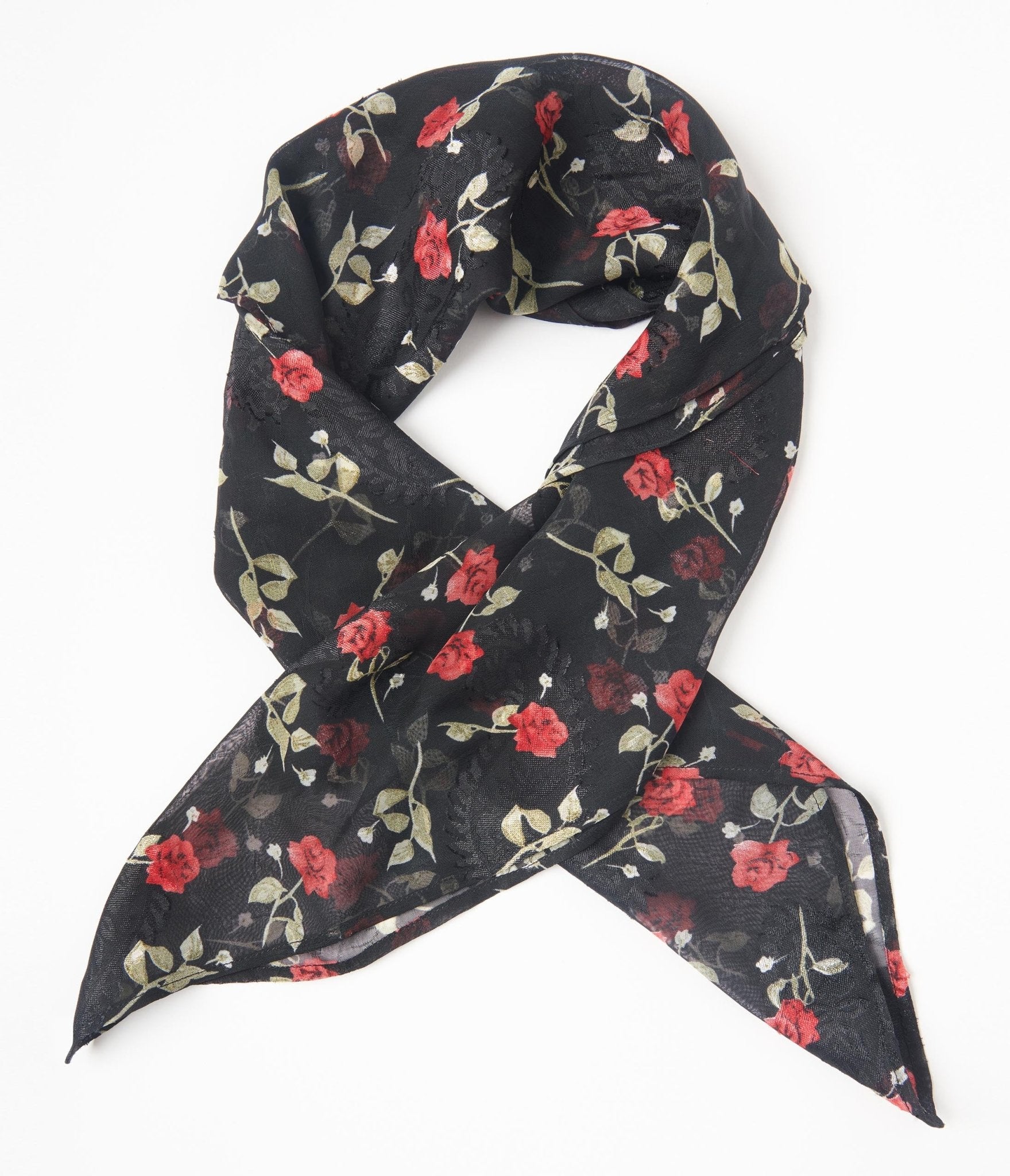 

Unique Vintage Black & Red Roses Hair Scarf