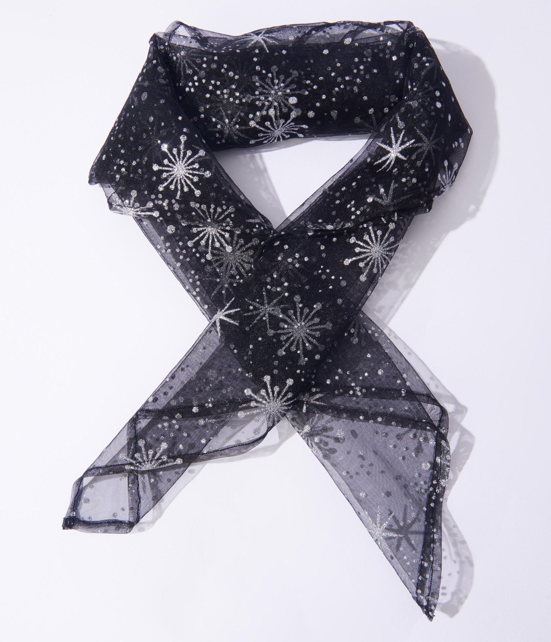 

Unique Vintage Black & Silver Glitter Stars Hair Scarf