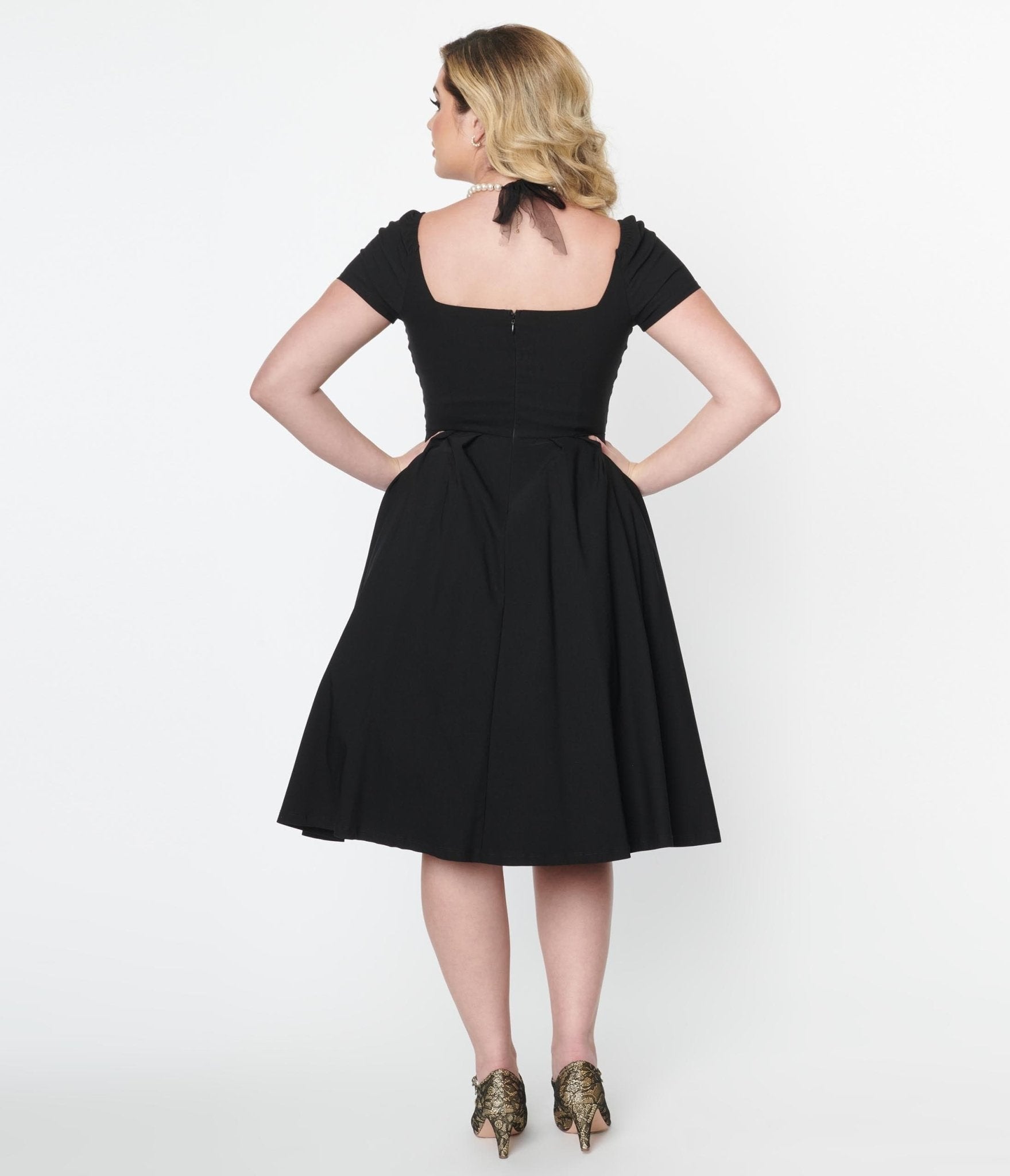 Unique Vintage Plus Size 1950s Black Devon Swing Dress