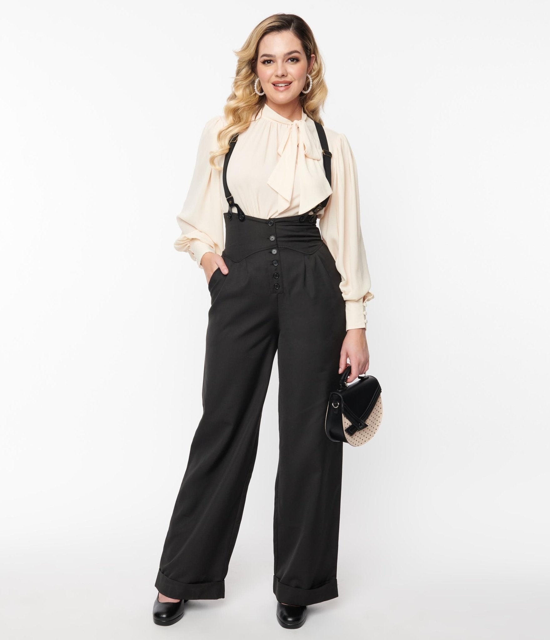 Vintage Overalls & Jumpsuits Unique Vintage 1930S Black Thelma Suspender Pants $84.00 AT vintagedancer.com