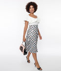 Checkered Floral Gingham Print Swing-Skirt Dress