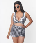 Black & Gingham High Waist Skort Swim Bottom