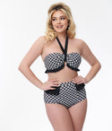 Black & Gingham Ruffle Swim Bottom