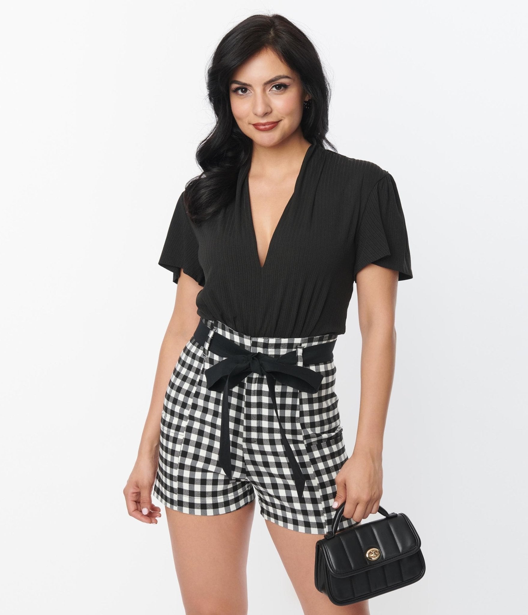 

Unique Vintage 1940S Black & White Gingham Tied & True Shorts