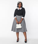 Black & Houndstooth High Waist Vivien Swing Skirt