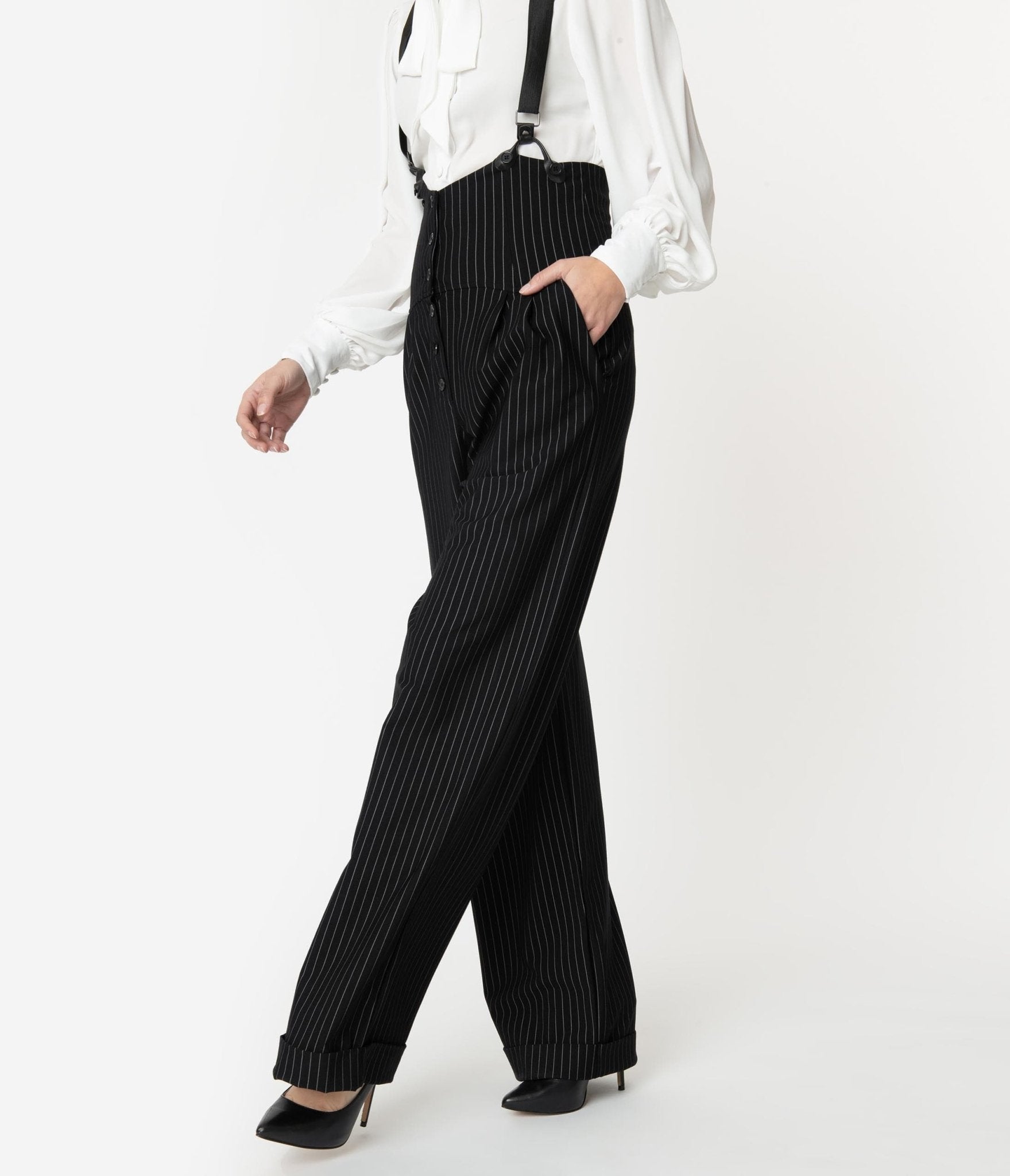 Unique Vintage Navy Blue Rochelle Suspender Pants