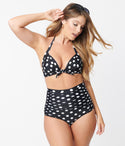 Black & Polka Dot Print Monroe Halter Bikini Top