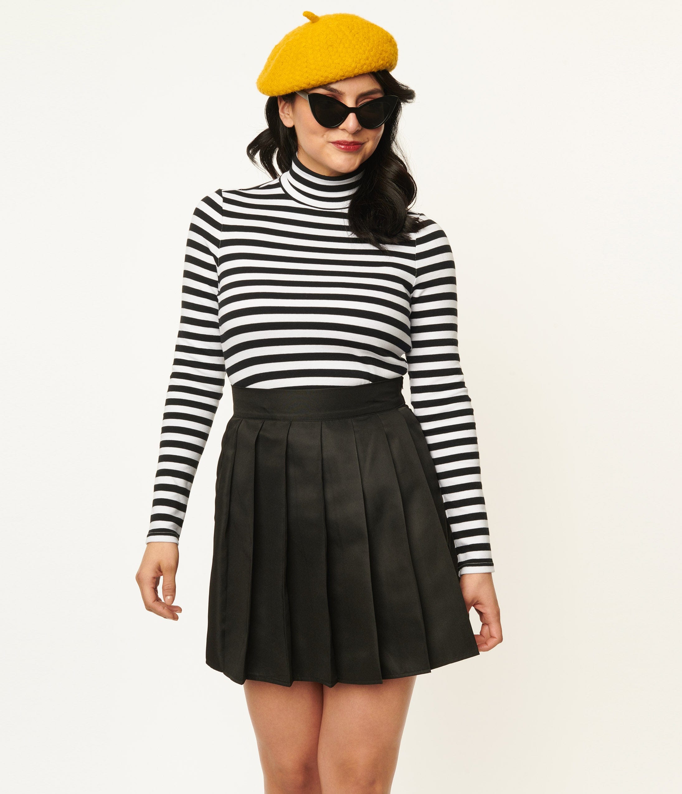 Shop Queen’s Gambit Outfits – 60s Clothes Unique Vintage Black  White Stripe Turtleneck Cherie Top $20.00 AT vintagedancer.com