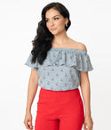 & White Gingham Cherry Print Luanne Top