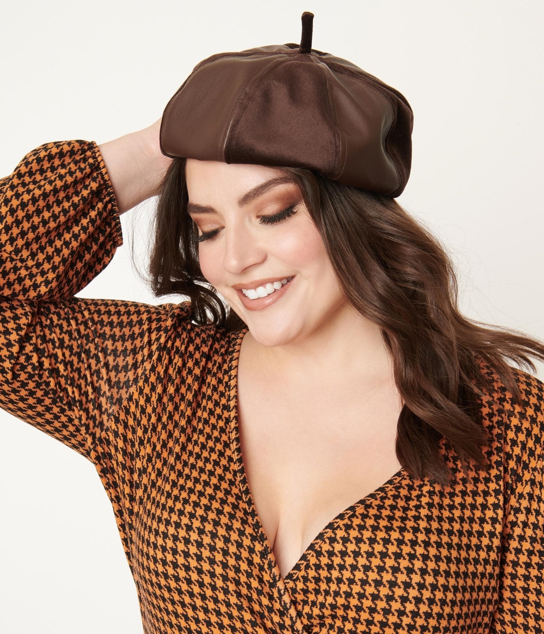 

Unique Vintage Brown Leather & Suede Beret