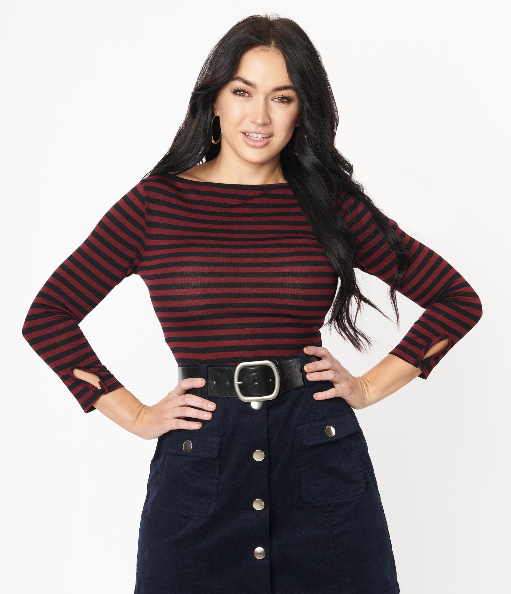 

Unique Vintage Burgundy & Black Stripe Gracie Top