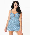 Cotton Floral Print Embroidered Pocketed Self Tie Fitted Romper