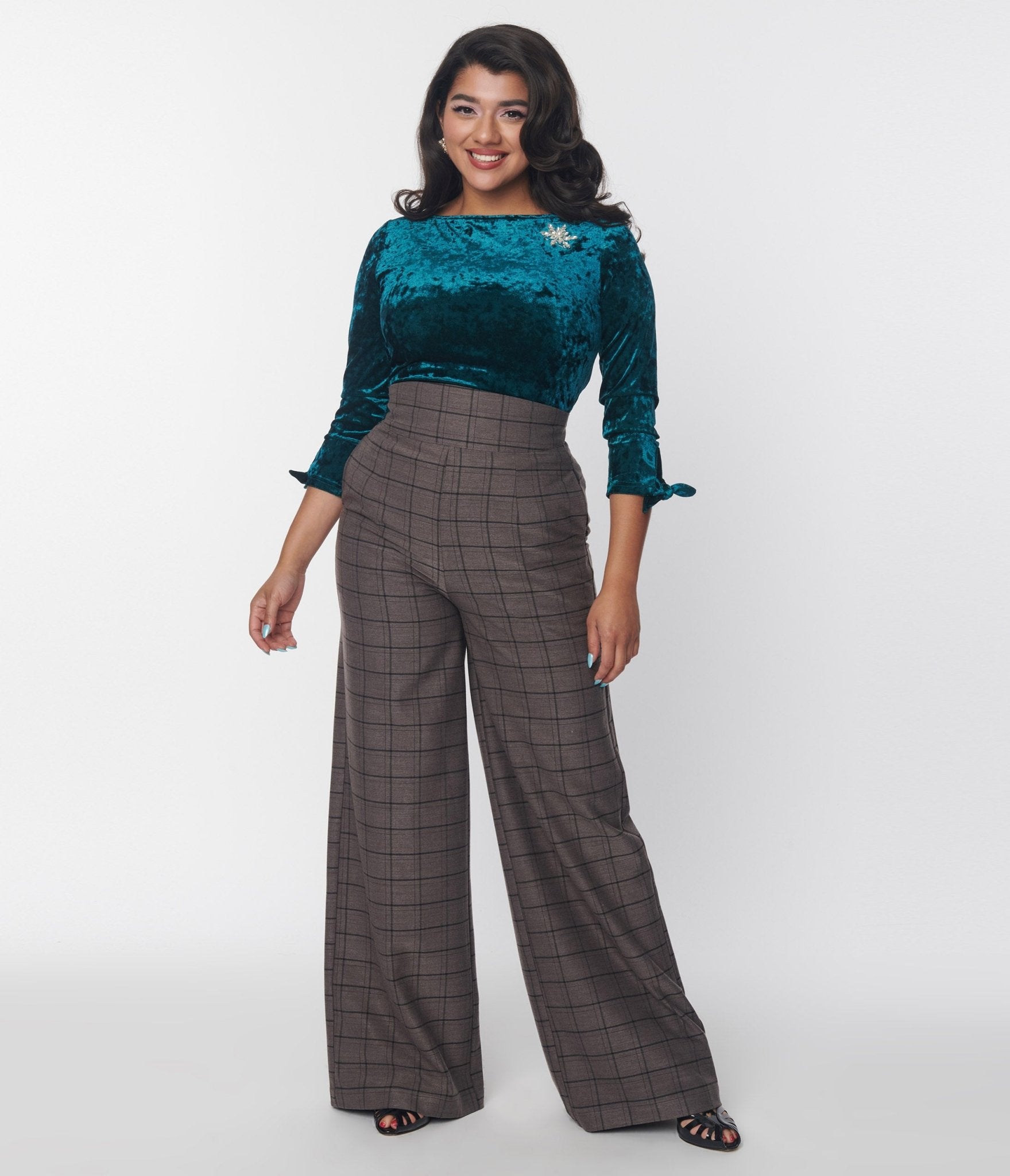 

Unique Vintage 1940S Charcoal Windowpane High Waist Pants