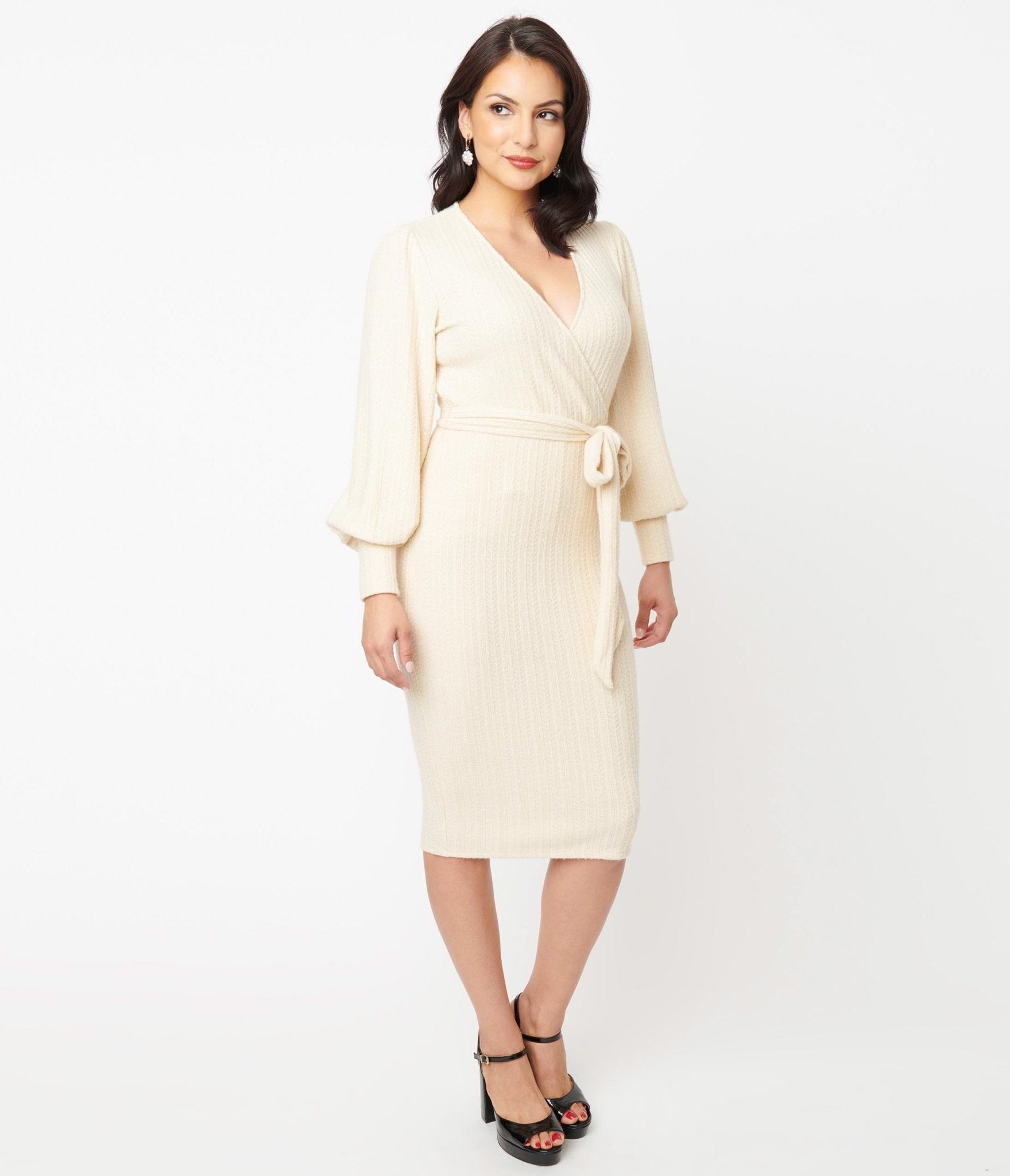 

Unique Vintage Cream Sparkle Sweater Essence Wiggle Dress