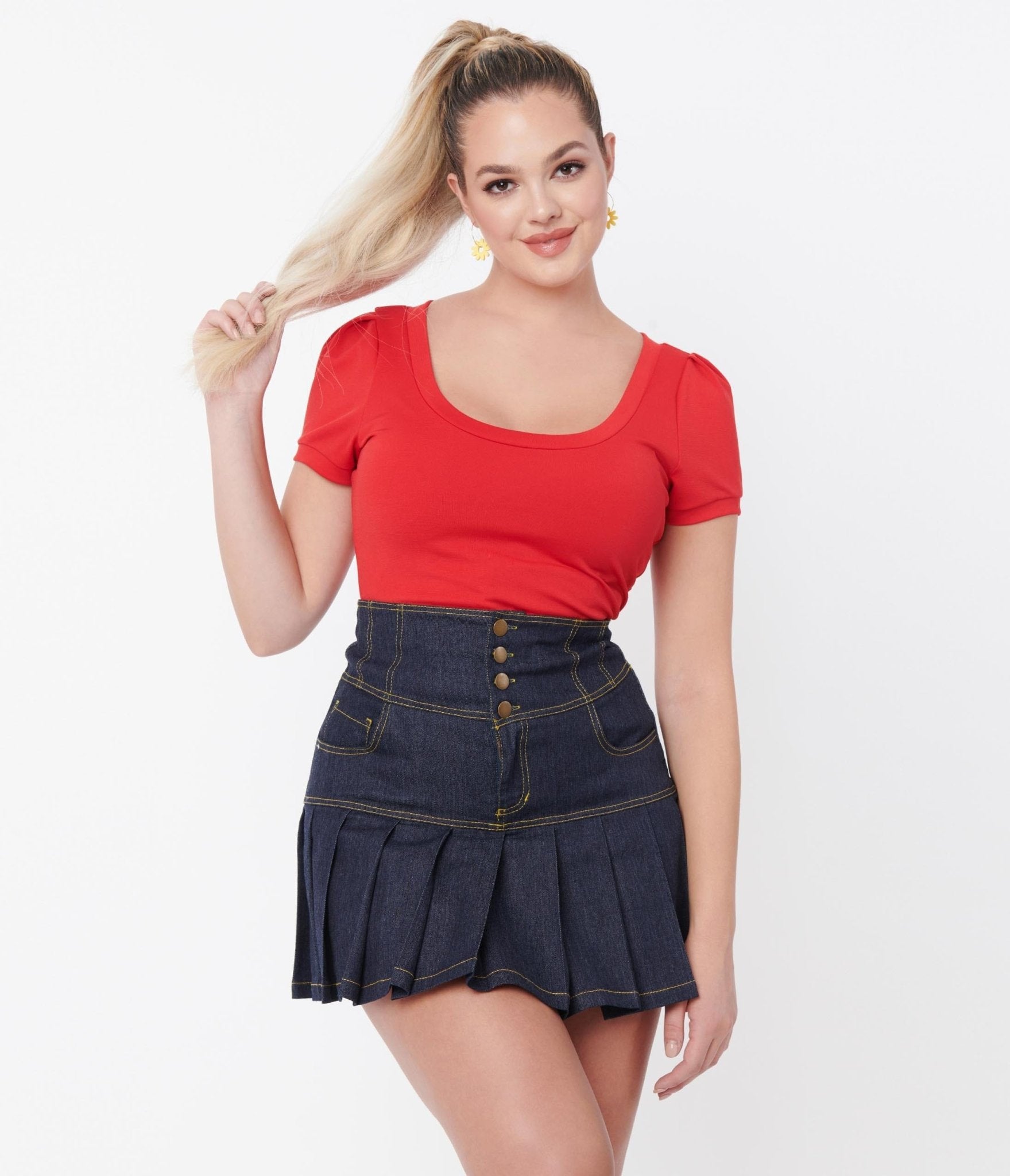 

Unique Vintage Denim Pleated Serena Mini Skirt