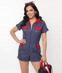 Denim Pocketed Collared Romper