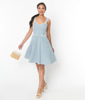 Pocketed Fitted Pinafore Sleeveless Swing-Skirt Dress