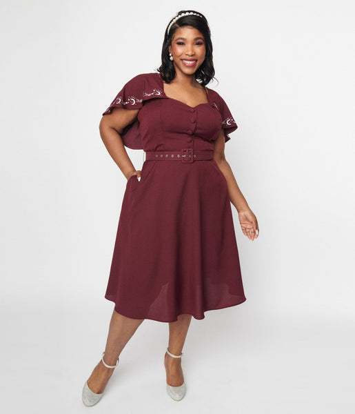 Swing-Skirt Pocketed Embroidered Spaghetti Strap Dress