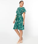 Dots Print Scoop Neck Flutter Short Sleeves Sleeves Swing-Skirt Lace Trim Dress