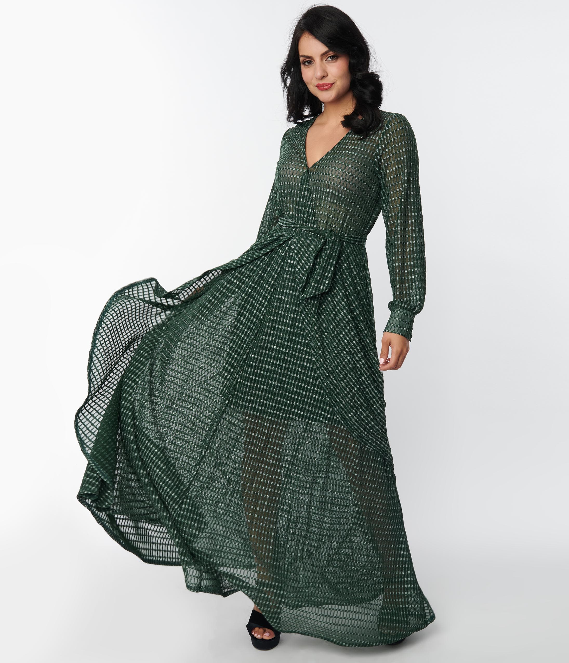 

Unique Vintage Emerald Sparkle Plaid Farrah Maxi Dress