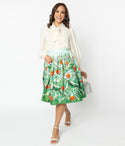 Green Evergreen & Ornaments Swing Skirt