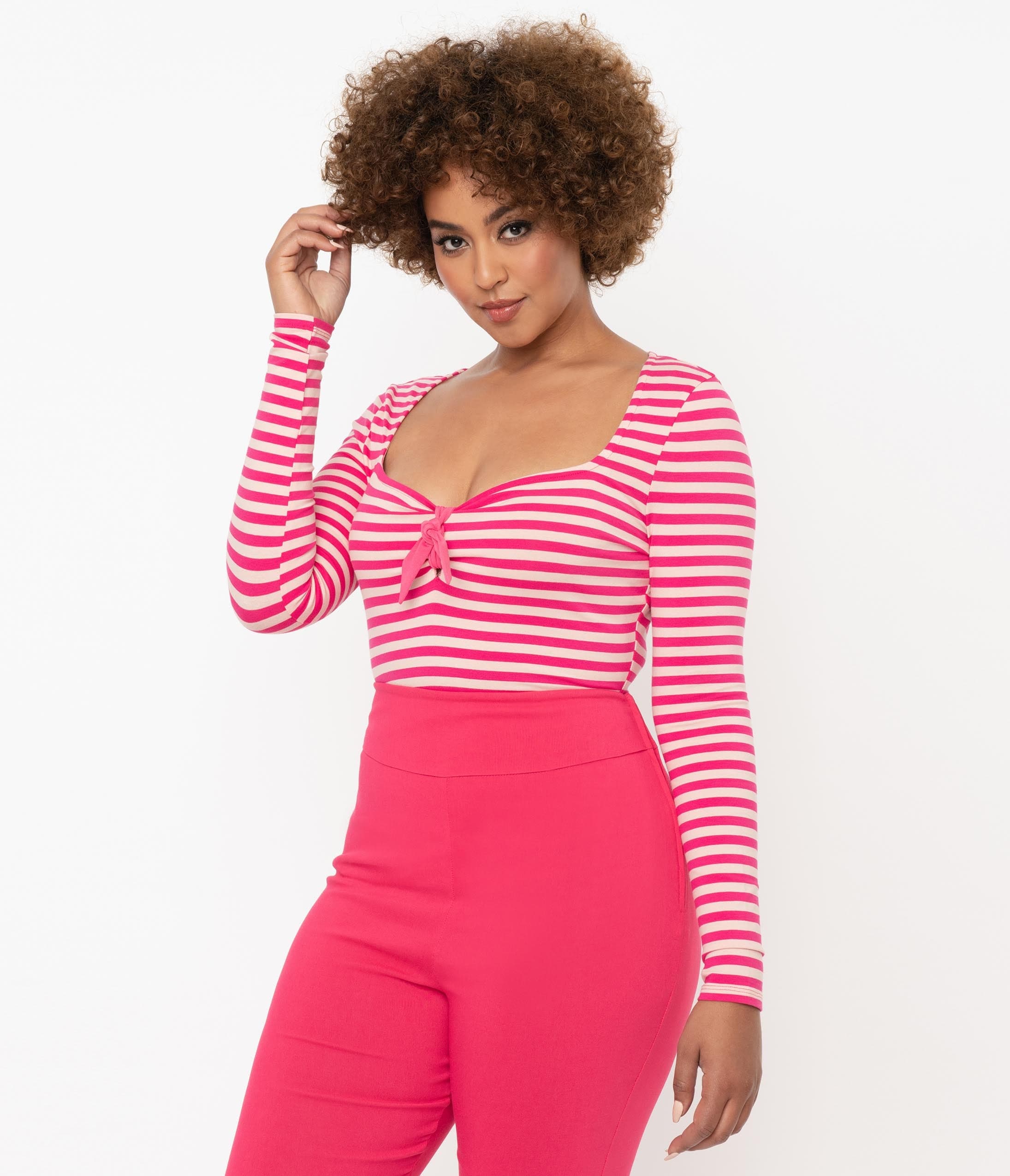 

Unique Vintage 1940S Hot Pink Stripe Maxine Top