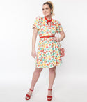 Knit Fit-and-Flare Belted Keyhole Self Tie Fitted Flutter Short Sleeves Sleeves General Print Dress