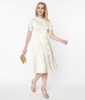 Satin Swing-Skirt Button Front Asymmetric Wedding Dress