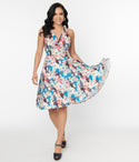 General Print Swing-Skirt Halter Crepe Dress