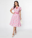 Crepe Swing-Skirt Pocketed Keyhole Belted Self Tie General Print Dress