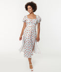 Bardot Neck Sweetheart Striped Print Front Vent Midi Dress