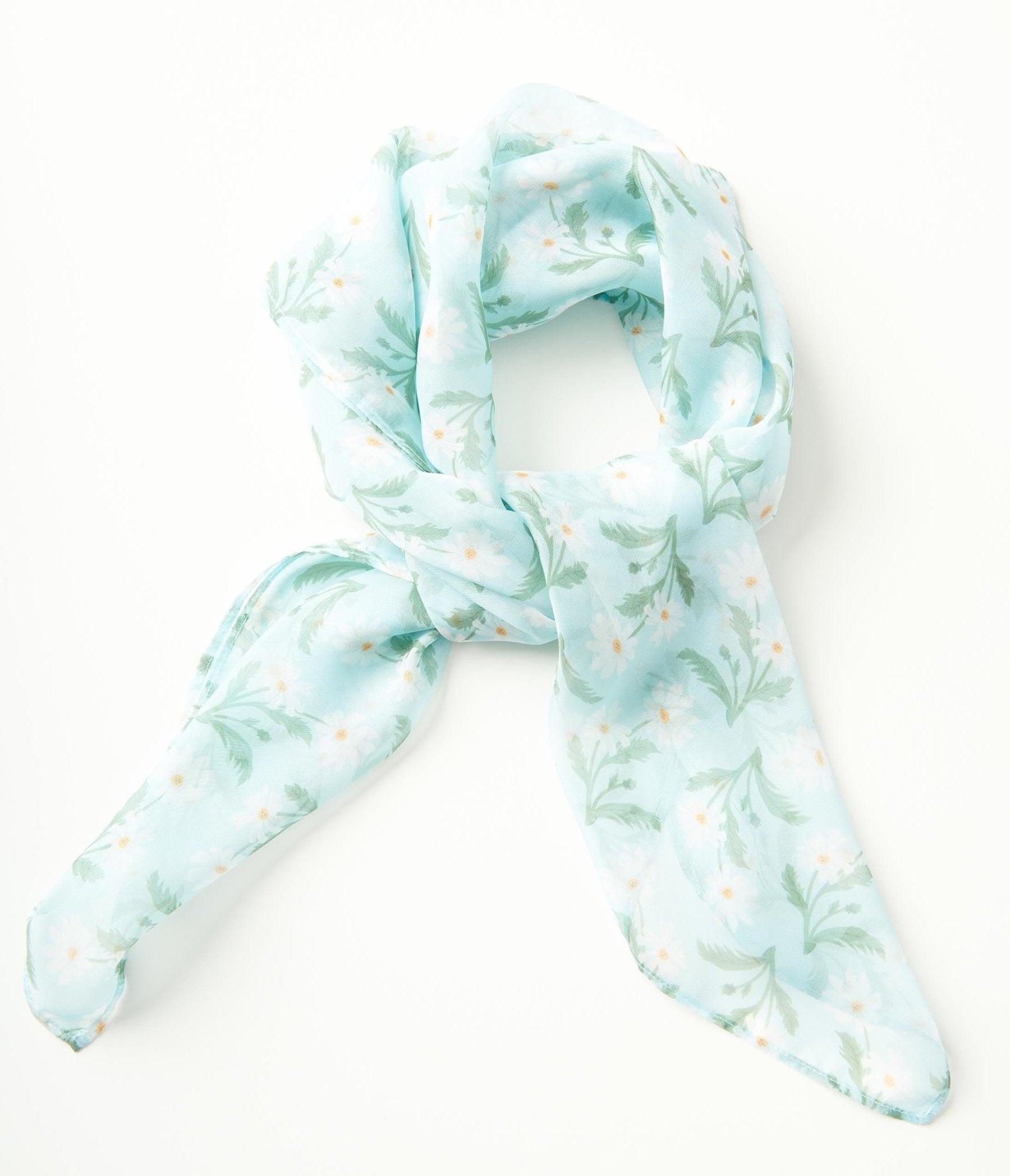 

Unique Vintage Light Blue & White Daisy Print Hair Scarf