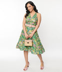 Floral Print Belted Crepe Swing-Skirt Halter Dress