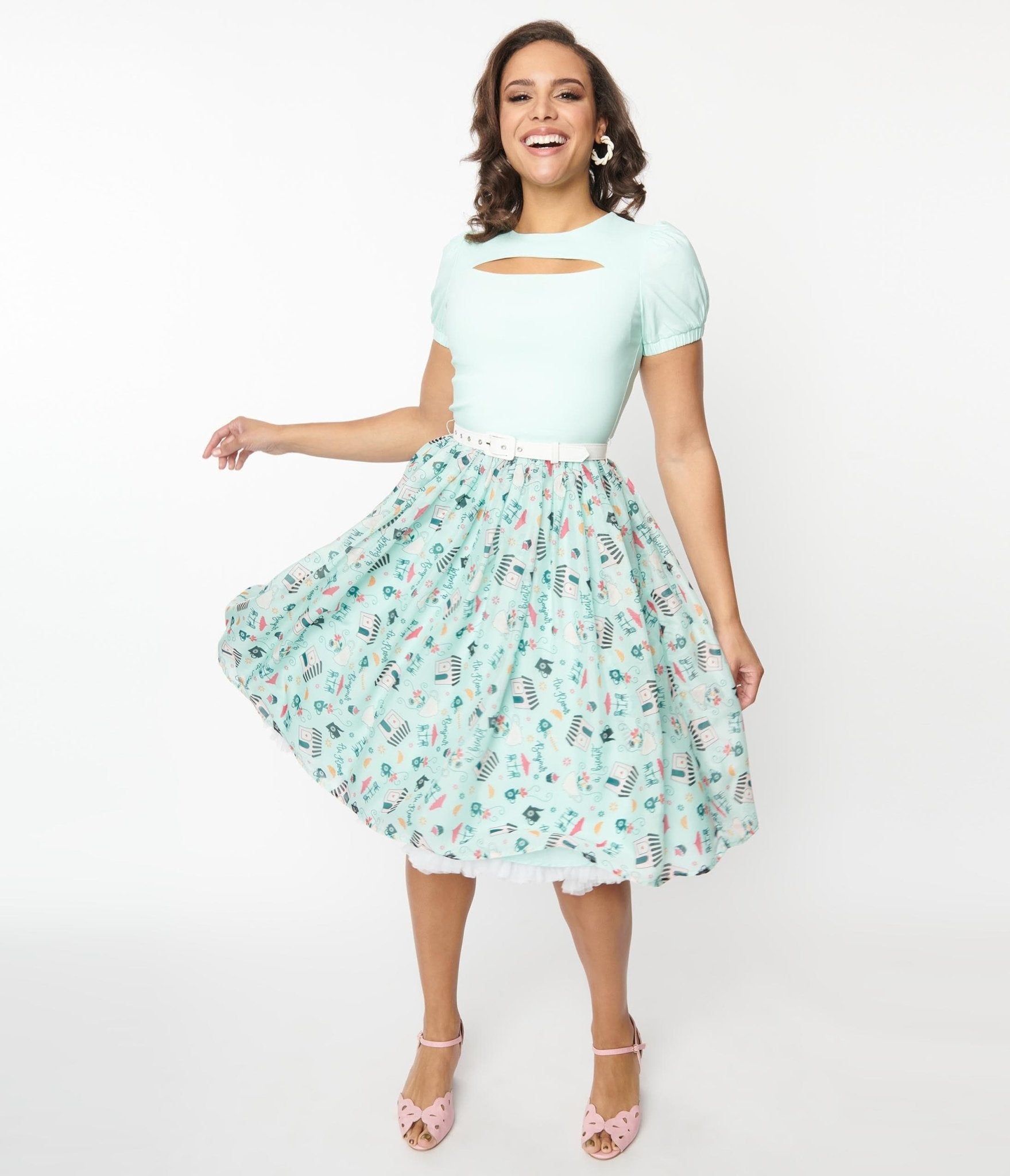 

Unique Vintage Mint Cafe De Paris Fit & Flare Dress