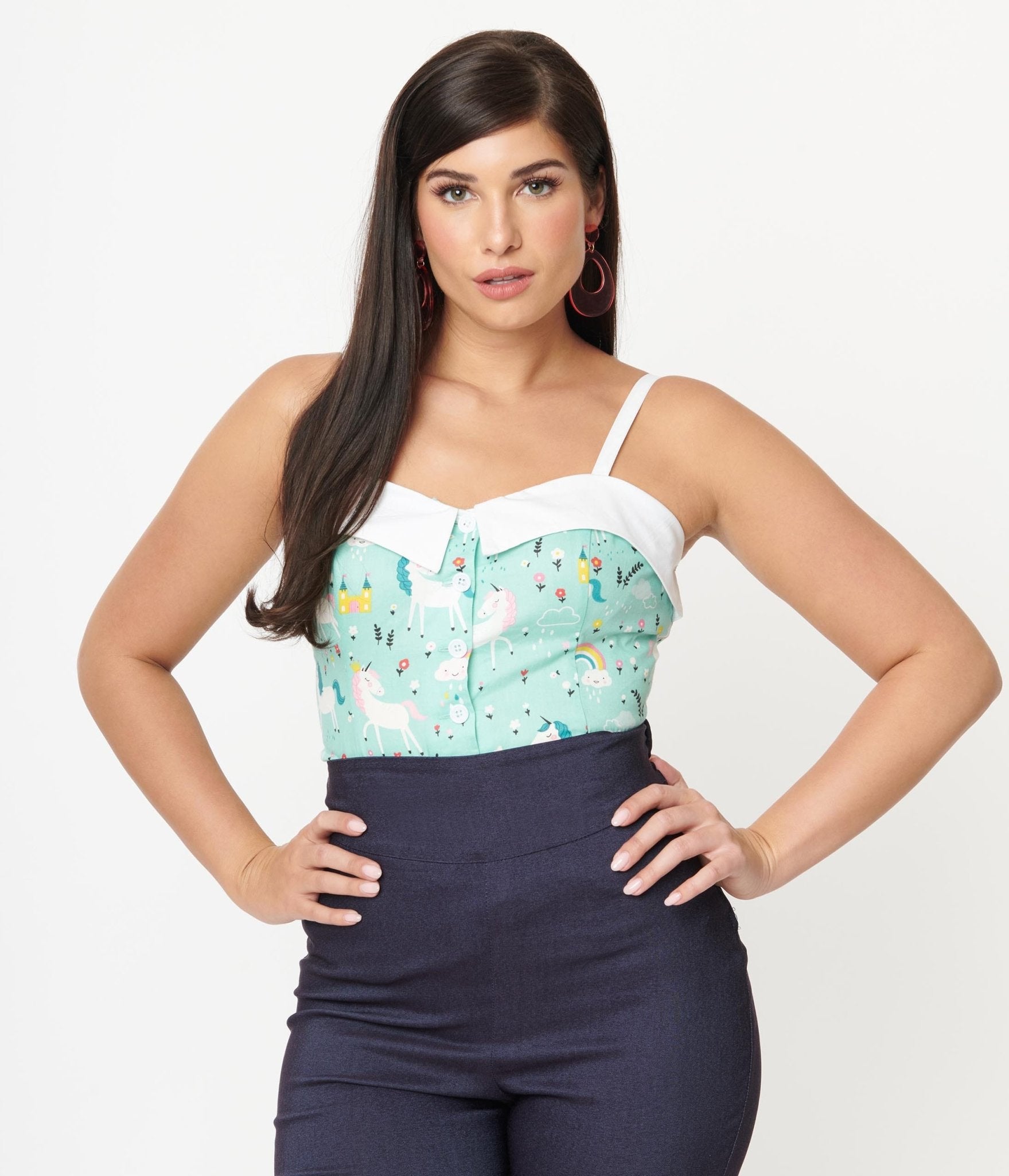 

Unique Vintage Mint & Fairytale Print Billie Top