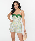 General Print Fitted Pocketed Back Zipper Romper