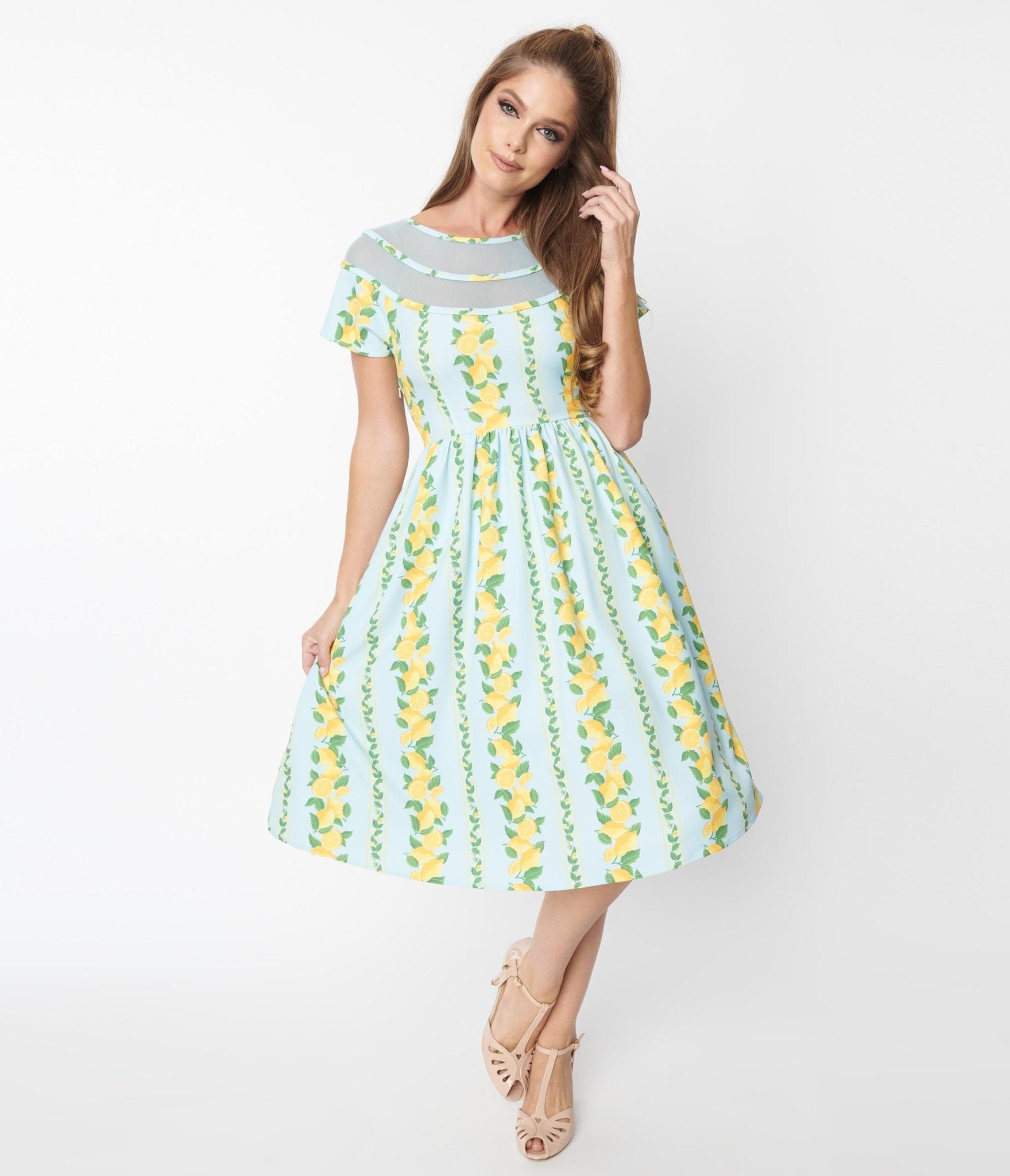 

Unique Vintage Mint & Lemon Print Swing Dress