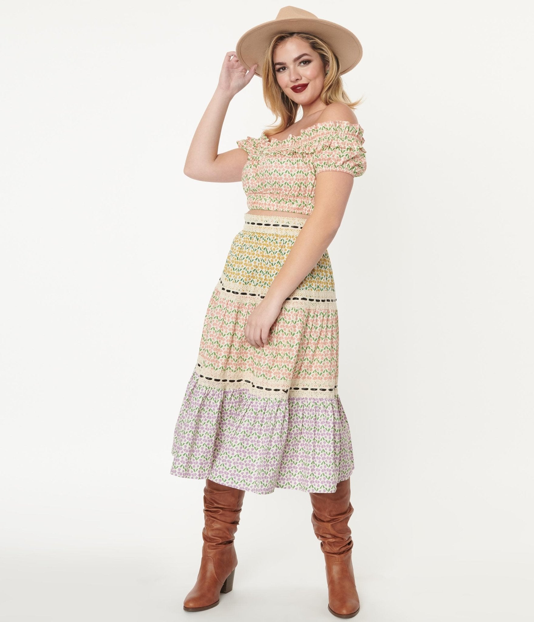

Unique Vintage Multicolor Floral Soft Spot Midi Skirt