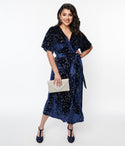 V-neck Dolman Sleeves Wrap Self Tie Velvet Tie Waist Waistline Midi Dress