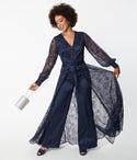 Lace Front Zipper Long Sleeves Jumpsuit/Maxi Dress