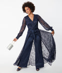 Long Sleeves Front Zipper Lace Jumpsuit/Maxi Dress
