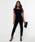 Velvet Off the Shoulder Notched Collar Jumpsuit